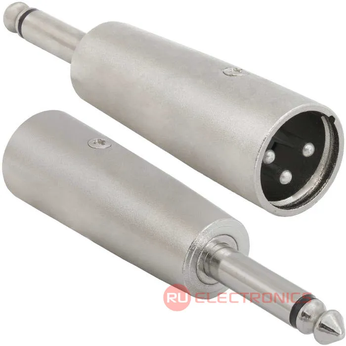 JD-492 / XLR 3P M-jack 6.3 mono M, Переходник микрофонный JD-492 XLR 3pin штекер (папа)-Jack 6.3 mono штекер (папа), 48 В, -20...+50°C, цве-0
