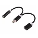 Переходник с Type-C на Type-C и Jack 3.5 (черный)