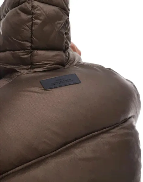 Jack & Jones wet look puffer jacket in brown-3
