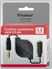 BGL1180, Кабель-рулетка Jack 3,5 mm Stereo вилка - Jack 3,5 mm Stereo розетка , черный
